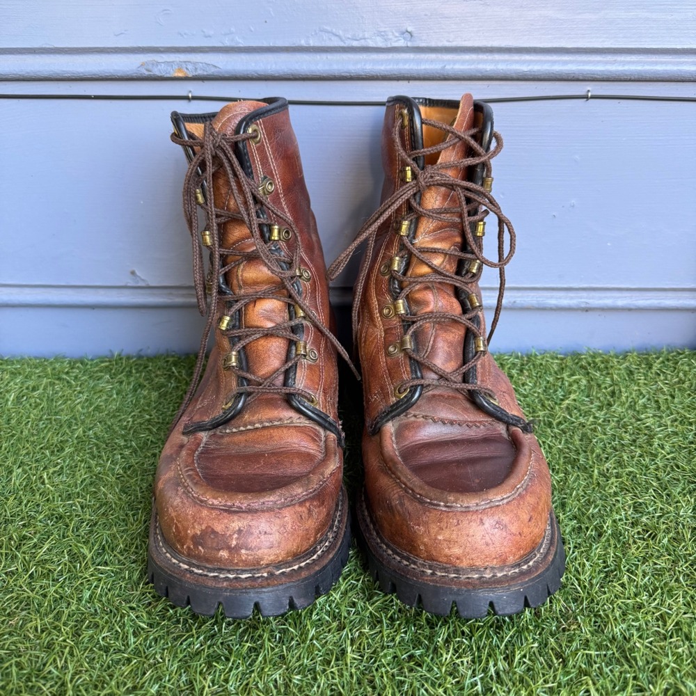 Vtg Herman Survivor Leather Work Boots Brown Mens Size 9.5 Vibram Insulated 20
